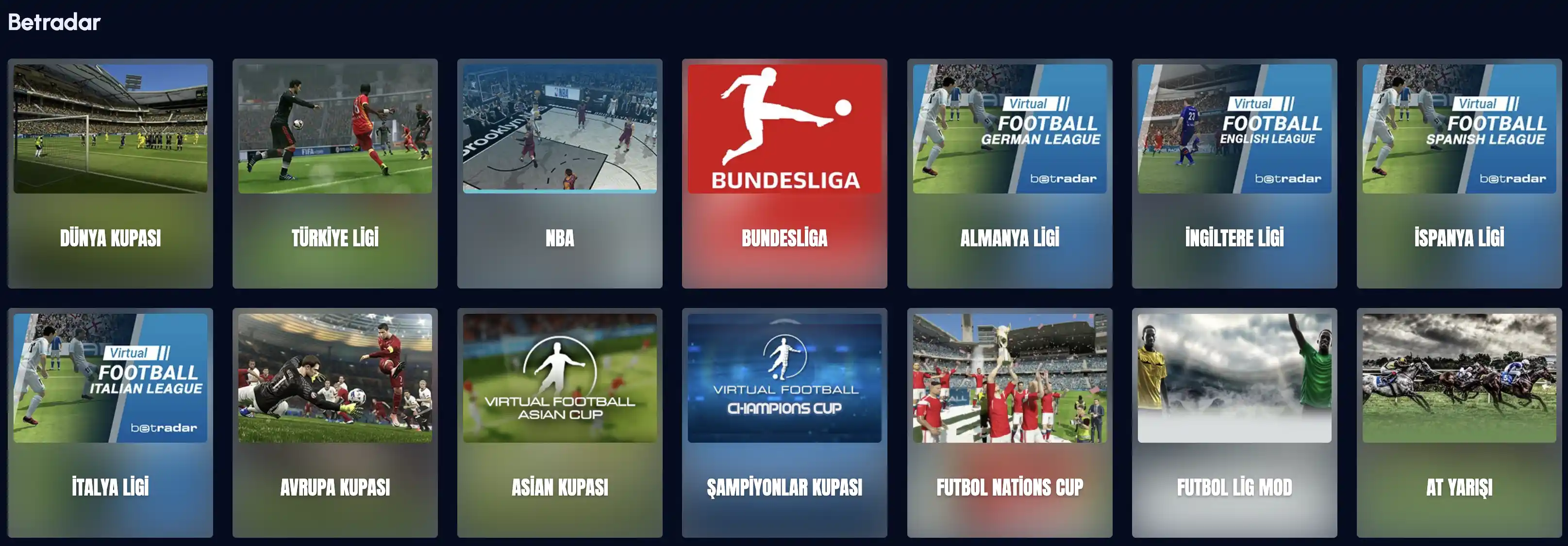 Betradar lig seçimi ızgara görünümü ekran görüntüsü